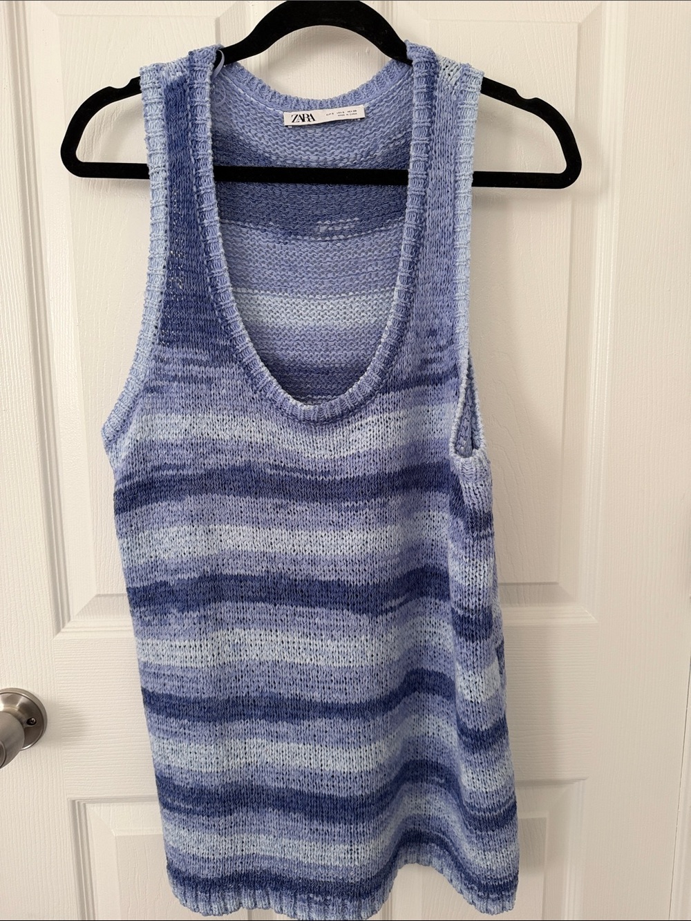 Zara Light and Dark Blue Striped V-Neck Knit Tank